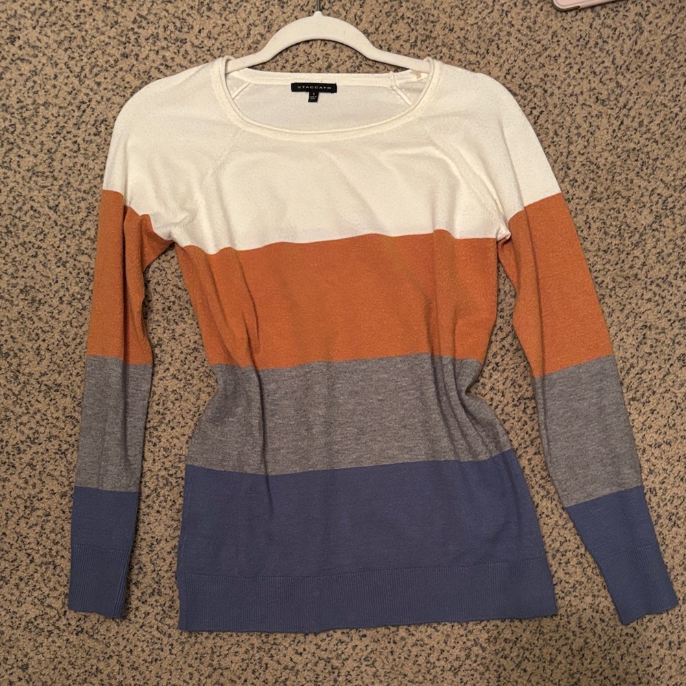 Staccato Colorblock Long Sleeve Top - White, Orange, Gray, Blue- super soft